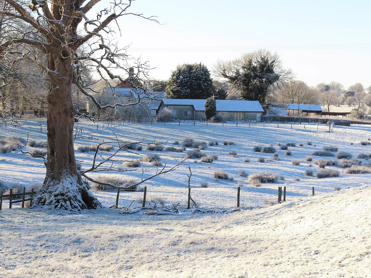 The Harrington Arms at Gawsworth, seen across the fields from the church path in winter. It was the first checkpoint on the 27 September tractor run. The photo was not taken on the day