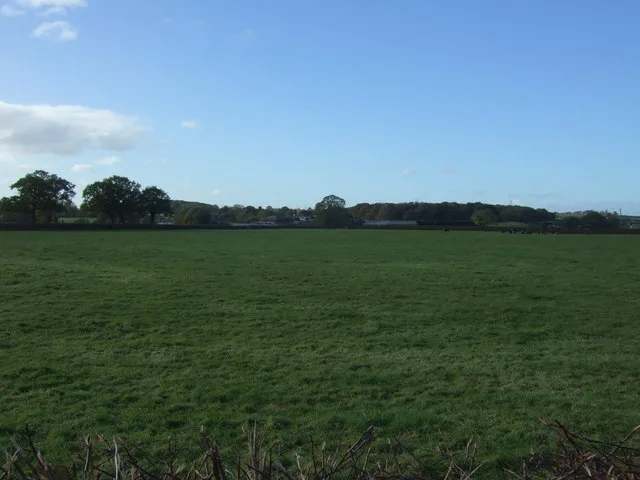 Grazing land looking towards Spodegreen Farm, off the A56 near Little Bollington, in 2016. It shows the area, not the exact site boundary